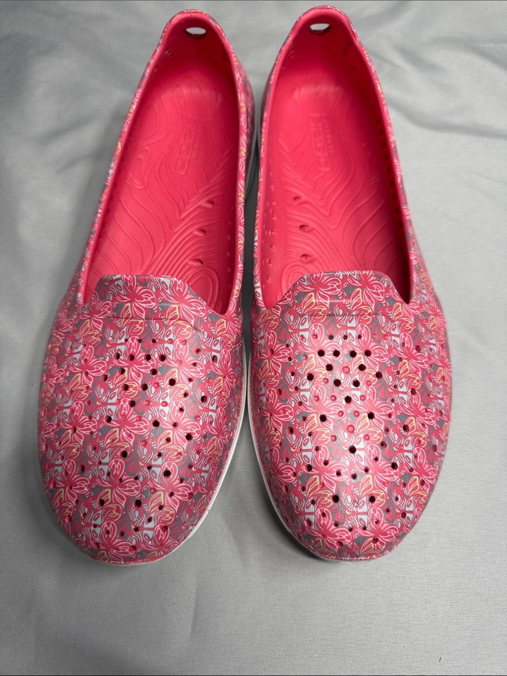 Skechers Pink Floral Slip-On Flats with Perforated Design
